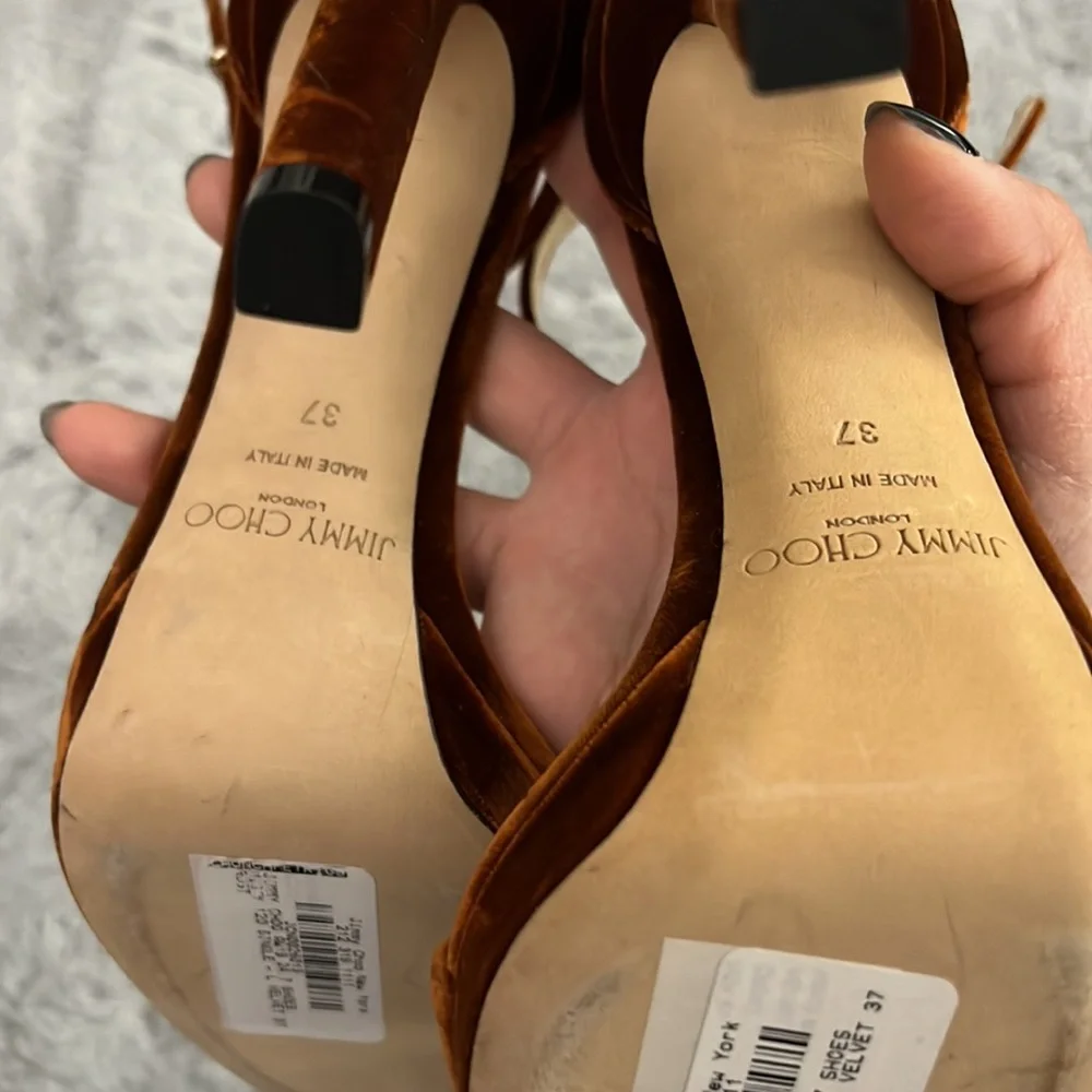 Jimmy Choo Misty 120 Velvet Heeled Sandals In Rust - Picture 7 of 14